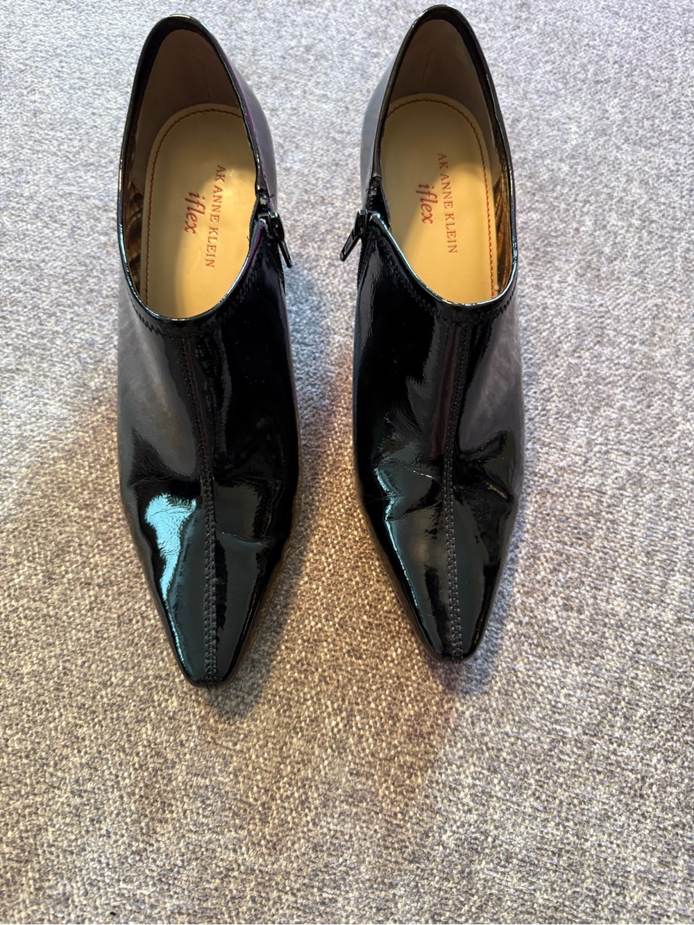 Anne Klein Black Patent Pointed-Toe Ankle Boots